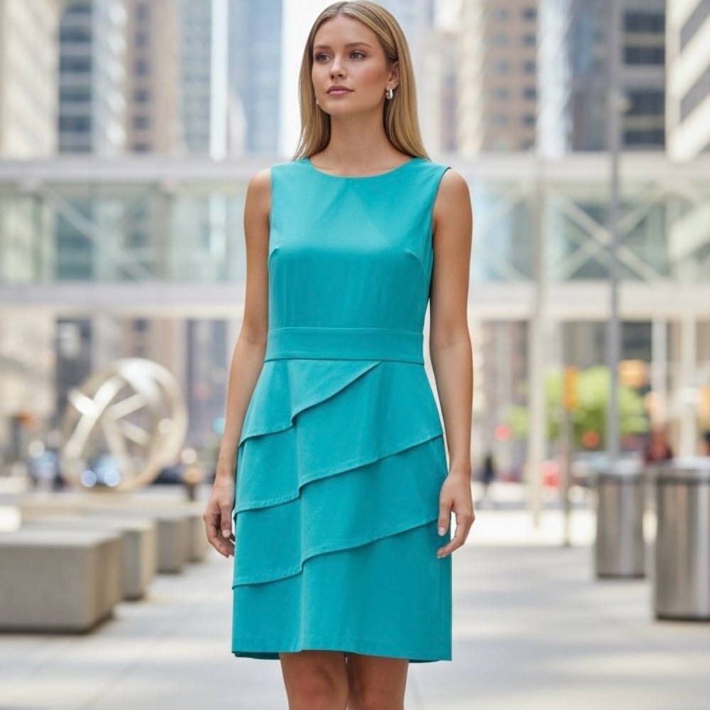 Turquoise Tiered Sheath Dress (Size 12) - Picture 2 of 13